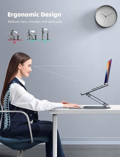 Lamicall Adjustable Laptop Stand, Portable Laptop Riser, Aluminum Laptop Stand for Desk Foldable, Ergonomic Computer Notebook Stand Holder for MacBook Air Pro, Dell XPS, HP (10 - 17.3'') - Grey | Stands - TrueDesk