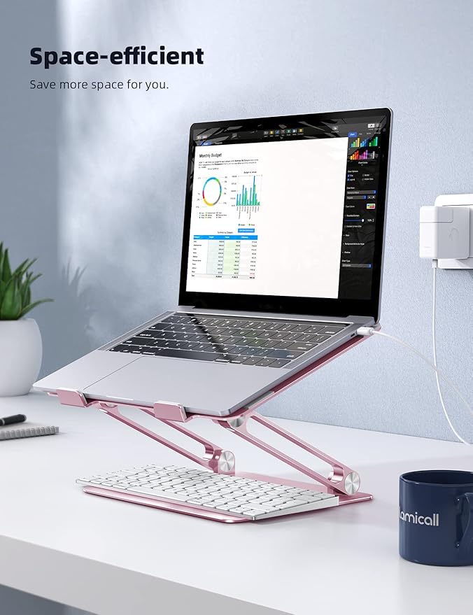 Lamicall Adjustable Laptop Stand, Portable Laptop Riser, Aluminum Laptop Stand for Desk Foldable, Ergonomic Computer Notebook Stand Holder for MacBook Air Pro, Dell XPS, HP (10 - 17.3'') - Pink | Stands - TrueDesk