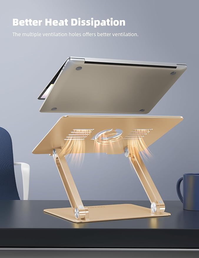Lamicall Adjustable Laptop Stand, Portable Laptop Riser, Aluminum Laptop Stand for Desk Foldable, Ergonomic Computer Notebook Stand Holder for MacBook Air Pro, Dell XPS, HP (10 - 17.3'') - Gold | Stands - TrueDesk