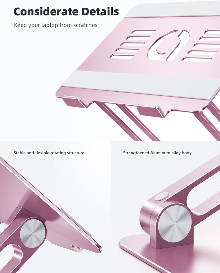 Lamicall Adjustable Laptop Stand, Portable Laptop Riser, Aluminum Laptop Stand for Desk Foldable, Ergonomic Computer Notebook Stand Holder for MacBook Air Pro, Dell XPS, HP (10 - 17.3'') - Pink | Stands - TrueDesk