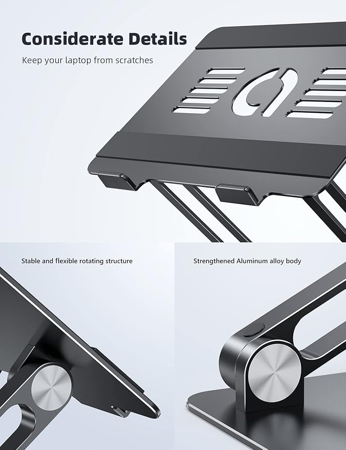Lamicall Adjustable Laptop Stand, Portable Laptop Riser, Aluminum Laptop Stand for Desk Foldable, Ergonomic Computer Notebook Stand Holder for MacBook Air Pro, Dell XPS, HP (10 - 17.3'') - Black | Stands - TrueDesk