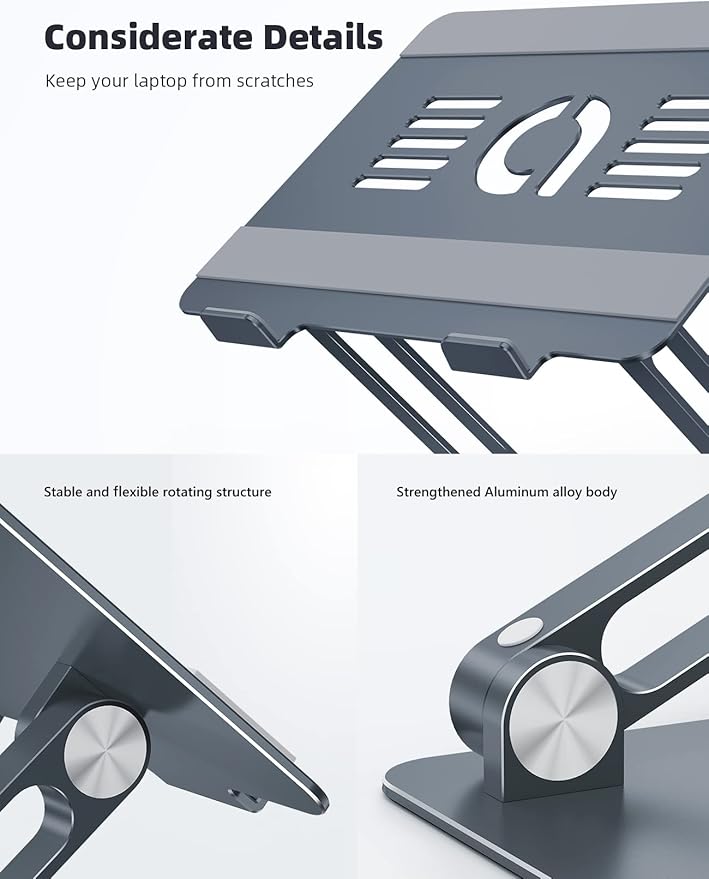 Lamicall Adjustable Laptop Stand, Portable Laptop Riser, Aluminum Laptop Stand for Desk Foldable, Ergonomic Computer Notebook Stand Holder for MacBook Air Pro, Dell XPS, HP (10 - 17.3'') - Grey | Stands - TrueDesk