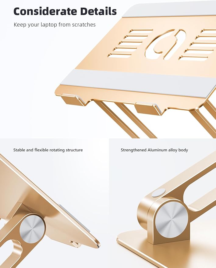 Lamicall Adjustable Laptop Stand, Portable Laptop Riser, Aluminum Laptop Stand for Desk Foldable, Ergonomic Computer Notebook Stand Holder for MacBook Air Pro, Dell XPS, HP (10 - 17.3'') - Gold | Stands - TrueDesk