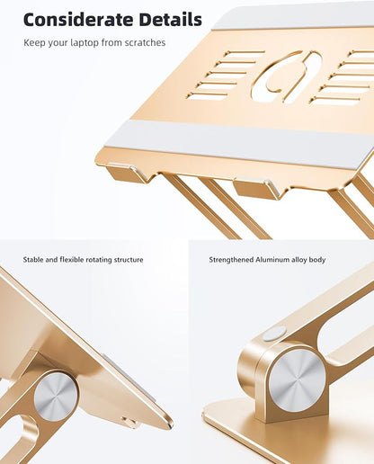 Lamicall Adjustable Laptop Stand, Portable Laptop Riser, Aluminum Laptop Stand for Desk Foldable, Ergonomic Computer Notebook Stand Holder for MacBook Air Pro, Dell XPS, HP (10 - 17.3'') - Gold | Stands - TrueDesk