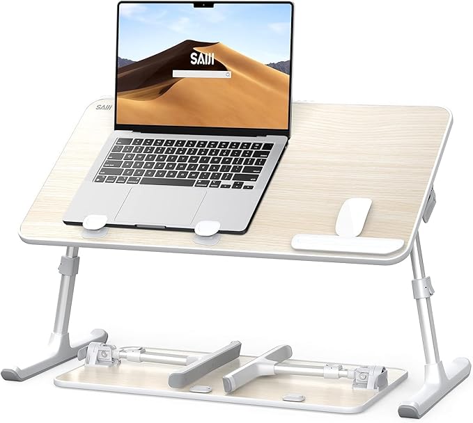Laptop Desk for Bed, SAIJI Lap Desks Bed Trays for Eating Writing, Adjustable Computer Laptop Stand, Foldable Lap Table in Sofa and Couch（20.5x11.8 Teak | Lap Desks - TrueDesk