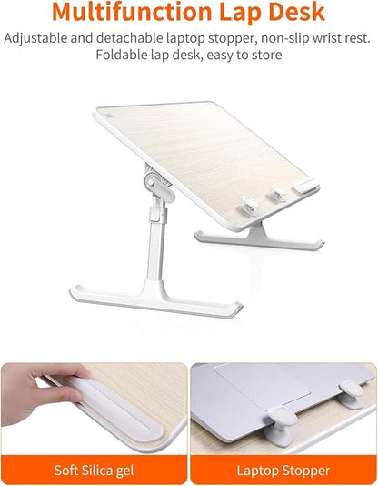 Laptop Desk for Bed, SAIJI Lap Desks Bed Trays for Eating Writing, Adjustable Computer Laptop Stand, Foldable Lap Table in Sofa and Couch（23.6 x 13Teak | Lap Desks - TrueDesk