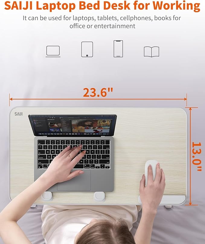 Laptop Desk for Bed, SAIJI Lap Desks Bed Trays for Eating Writing, Adjustable Computer Laptop Stand, Foldable Lap Table in Sofa and Couch（23.6 x 13Teak | Lap Desks - TrueDesk