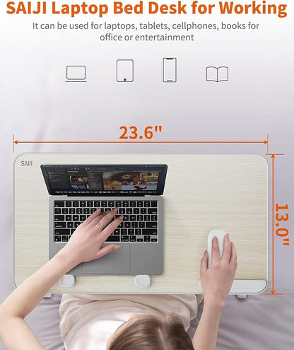 Laptop Desk for Bed, SAIJI Lap Desks Bed Trays for Eating Writing, Adjustable Computer Laptop Stand, Foldable Lap Table in Sofa and Couch（23.6 x 13Teak | Lap Desks - TrueDesk
