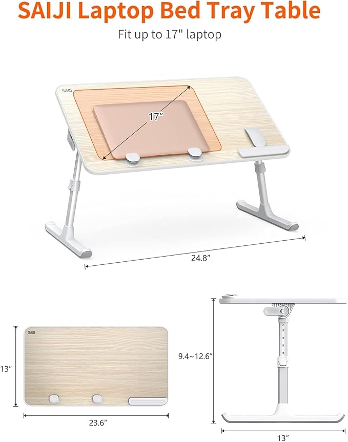 Laptop Desk for Bed, SAIJI Lap Desks Bed Trays for Eating Writing, Adjustable Computer Laptop Stand, Foldable Lap Table in Sofa and Couch（23.6 x 13Teak | Lap Desks - TrueDesk