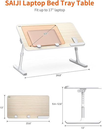 Laptop Desk for Bed, SAIJI Lap Desks Bed Trays for Eating Writing, Adjustable Computer Laptop Stand, Foldable Lap Table in Sofa and Couch（23.6 x 13Teak | Lap Desks - TrueDesk