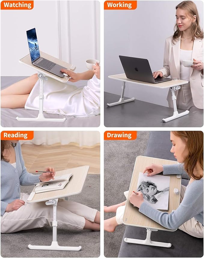 Laptop Desk for Bed, SAIJI Lap Desks Bed Trays for Eating Writing, Adjustable Computer Laptop Stand, Foldable Lap Table in Sofa and Couch（23.6 x 13Teak | Lap Desks - TrueDesk