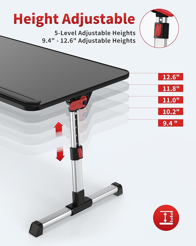 Laptop Desk Table, SAIJI Adjustable Laptop Stand, Portable Lap Desks with Foldable Legs, Notebook Standing Breakfast Tray Reading Desk for Sofa Couch Bed Floor (Black,Medium Size) | Lap Desks - TrueDesk