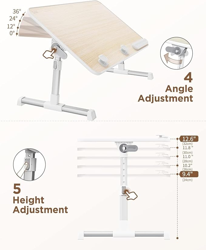 Laptop Desk Table, SAIJI Adjustable Laptop Stand, Portable Lap Desks with Foldable Legs, Notebook Standing Breakfast Tray Reading Desk for Sofa Couch Bed Floor (Teak,Medium Size) | Lap Desks - TrueDesk