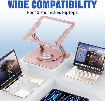Laptop Stand for Desk, Adjustable Computer Stand with 360° Rotating Base, Ergonomic Laptop Riser for Collaborative Work, Foldable & Portable Laptop Stand, fits for All 10 - 16" Laptops (Rose Gold) | Stands - TrueDesk