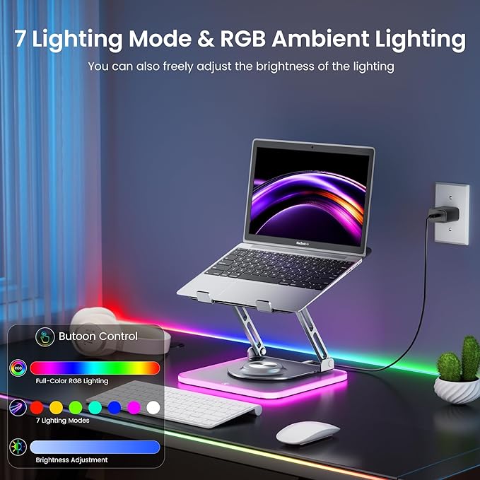 Laptop Stand for Desk, Adjustable Computer Stand with 360° Rotating Base, Ergonomic Laptop Riser for Collaborative Work, Foldable & Portable Laptop Stand, fits for All 10 - 16" Laptops (RGB - Gray) | Stands - TrueDesk