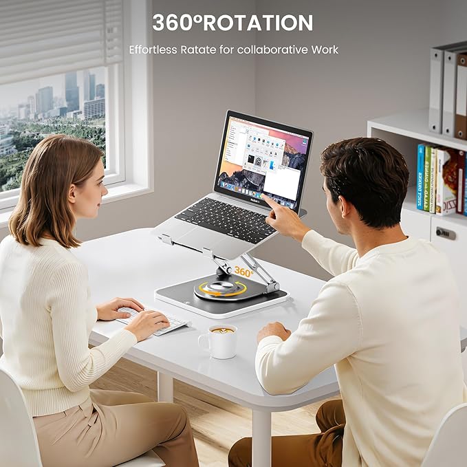Laptop Stand for Desk, Adjustable Computer Stand with 360° Rotating Base, Ergonomic Laptop Riser for Collaborative Work, Foldable & Portable Laptop Stand, fits for All 10 - 16" Laptops (RGB - Gray) | Stands - TrueDesk