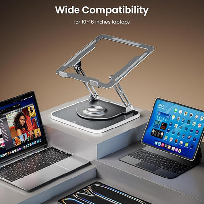 Laptop Stand for Desk, Adjustable Computer Stand with 360° Rotating Base, Ergonomic Laptop Riser for Collaborative Work, Foldable & Portable Laptop Stand, fits for All 10 - 16" Laptops (RGB - Gray) | Stands - TrueDesk