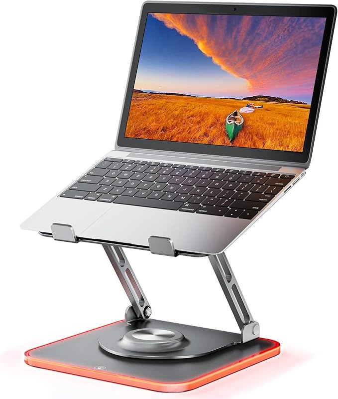 Laptop Stand for Desk, Adjustable Computer Stand with 360° Rotating Base, Ergonomic Laptop Riser for Collaborative Work, Foldable & Portable Laptop Stand, fits for All 10 - 16" Laptops (RGB - Gray) | Stands - TrueDesk
