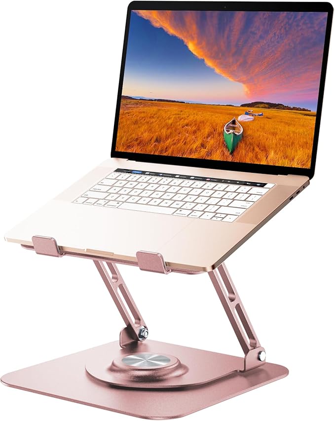 Laptop Stand for Desk, Adjustable Computer Stand with 360° Rotating Base, Ergonomic Laptop Riser for Collaborative Work, Foldable & Portable Laptop Stand, fits for All 10 - 16" Laptops (Rose Gold) | Stands - TrueDesk