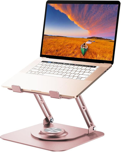 Laptop Stand for Desk, Adjustable Computer Stand with 360° Rotating Base, Ergonomic Laptop Riser for Collaborative Work, Foldable & Portable Laptop Stand, fits for All 10 - 16" Laptops (Rose Gold) | Stands - TrueDesk