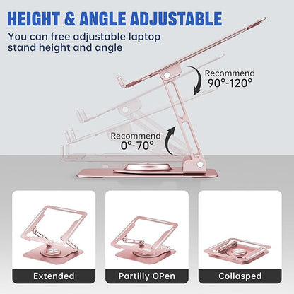 Laptop Stand for Desk, Adjustable Computer Stand with 360° Rotating Base, Ergonomic Laptop Riser for Collaborative Work, Foldable & Portable Laptop Stand, fits for All 10 - 16" Laptops (Rose Gold) | Stands - TrueDesk
