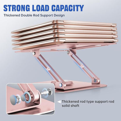 Laptop Stand for Desk, Adjustable Computer Stand with 360° Rotating Base, Ergonomic Laptop Riser for Collaborative Work, Foldable & Portable Laptop Stand, fits for All 10 - 16" Laptops (Rose Gold) | Stands - TrueDesk