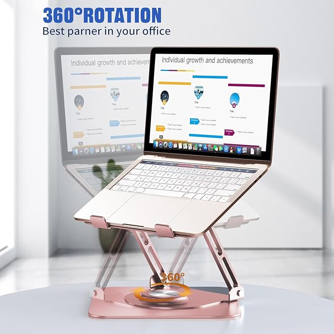 Laptop Stand for Desk, Adjustable Computer Stand with 360° Rotating Base, Ergonomic Laptop Riser for Collaborative Work, Foldable & Portable Laptop Stand, fits for All 10 - 16" Laptops (Rose Gold) | Stands - TrueDesk