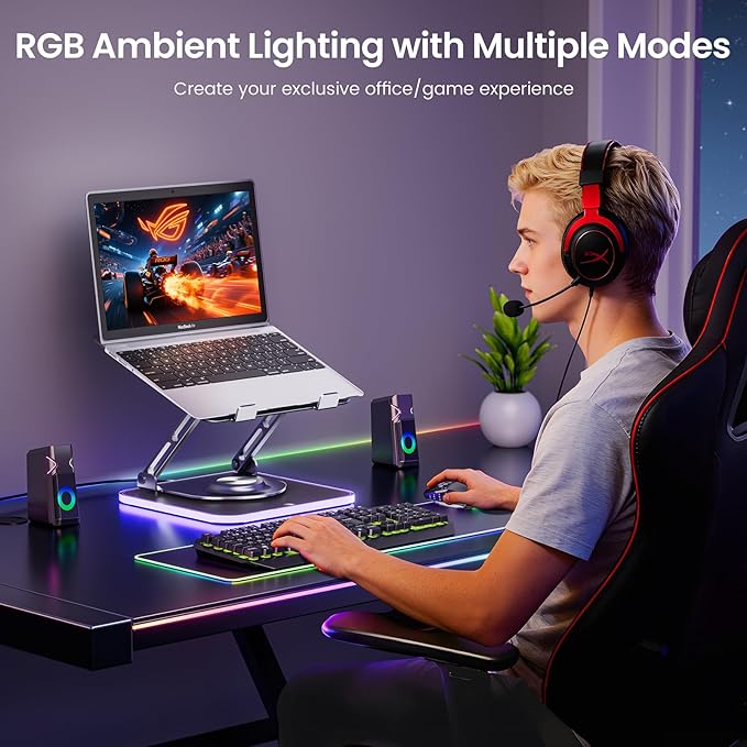 Laptop Stand for Desk, Adjustable Computer Stand with 360° Rotating Base, Ergonomic Laptop Riser for Collaborative Work, Foldable & Portable Laptop Stand, fits for All 10 - 16" Laptops (RGB - Gray) | Stands - TrueDesk