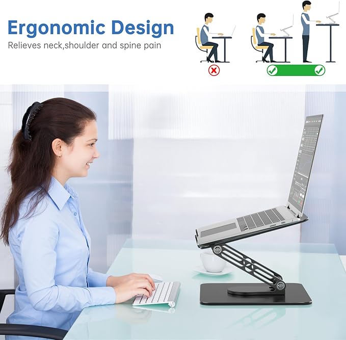 Laptop Stand for Desk Adjustable Computer Stand with 360 Rotating Base Ergonomic Laptop Riser Mount for Desk Foldable Protable Computer Desk Fits with MacBook Pro Air, Black | Stands - TrueDesk