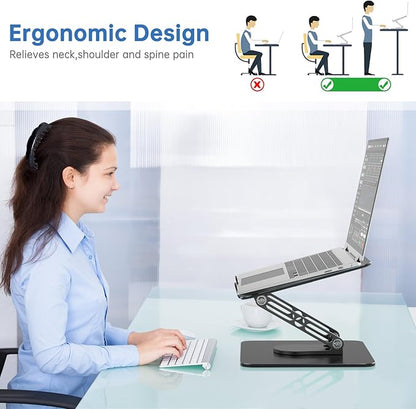 Laptop Stand for Desk Adjustable Computer Stand with 360 Rotating Base Ergonomic Laptop Riser Mount for Desk Foldable Protable Computer Desk Fits with MacBook Pro Air, Black | Stands - TrueDesk