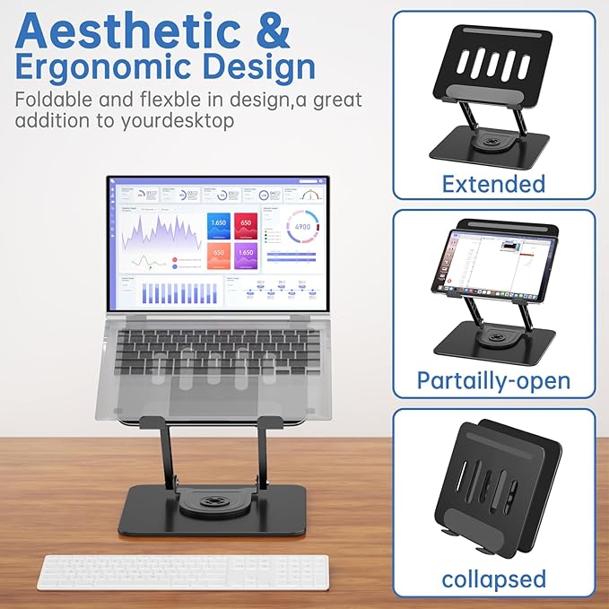 Laptop Stand for Desk Adjustable Computer Stand with 360 Rotating Base Ergonomic Laptop Riser Mount for Desk Foldable Protable Computer Desk Fits with MacBook Pro Air, | Stands - TrueDesk