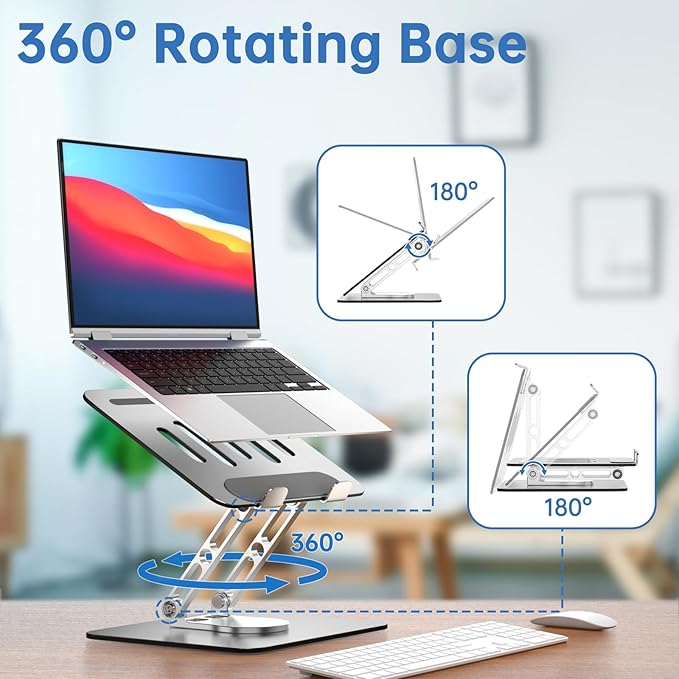 Laptop Stand for Desk Adjustable Computer Stand with 360 Rotating Base Ergonomic Laptop Riser Mount for Desk Foldable Protable Computer Desk Fits with MacBook Pro Air, Rectangle | Stands - TrueDesk