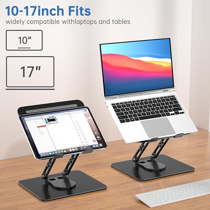Laptop Stand for Desk Adjustable Computer Stand with 360 Rotating Base Ergonomic Laptop Riser Mount for Desk Foldable Protable Computer Desk Fits with MacBook Pro Air, Black | Stands - TrueDesk
