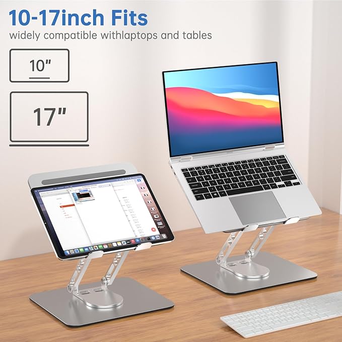 Laptop Stand for Desk Adjustable Computer Stand with 360 Rotating Base Ergonomic Laptop Riser Mount for Desk Foldable Protable Computer Desk Fits with MacBook Pro Air, Rectangle | Stands - TrueDesk