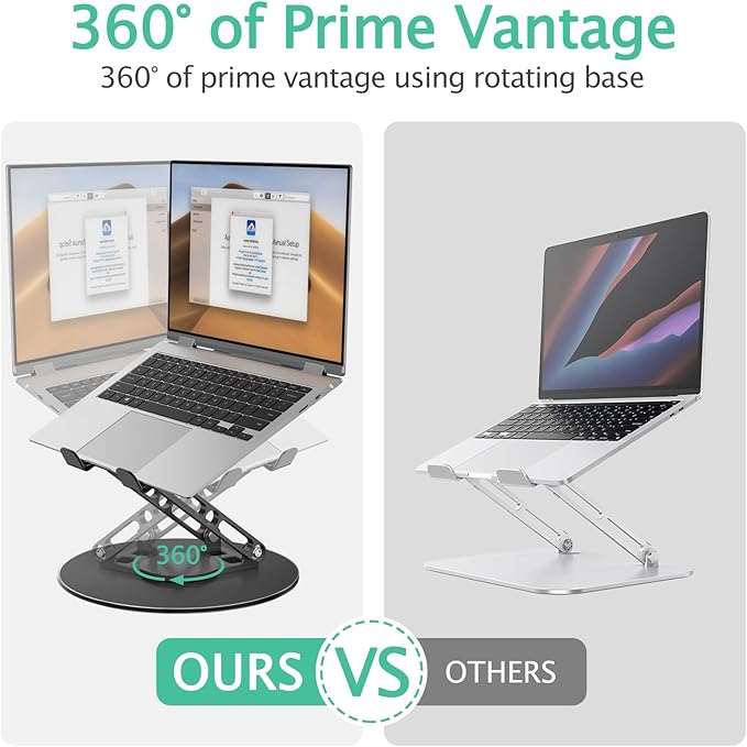 Laptop Stand for Desk Adjustable Computer Stand with 360 Rotating Base Ergonomic Laptop Riser Mount for Desk Foldable Protable Computer Desk Fits with MacBook Pro Air, Round Black | Stands - TrueDesk