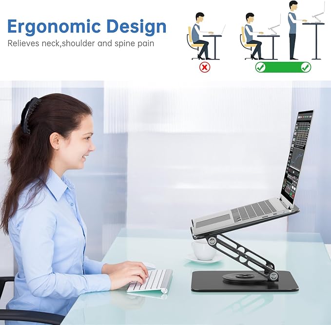 Laptop Stand for Desk Adjustable Computer Stand with 360 Rotating Base Ergonomic Laptop Riser Mount for Desk Foldable Protable Computer Desk Fits with MacBook Pro Air, | Stands - TrueDesk