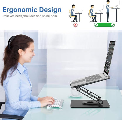 Laptop Stand for Desk Adjustable Computer Stand with 360 Rotating Base Ergonomic Laptop Riser Mount for Desk Foldable Protable Computer Desk Fits with MacBook Pro Air, | Stands - TrueDesk