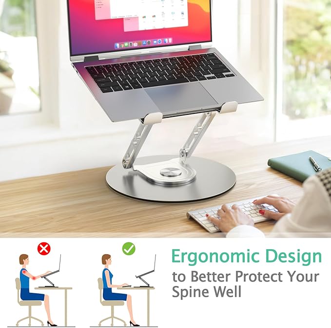 Laptop Stand for Desk Adjustable Computer Stand with 360 Rotating Base Ergonomic Laptop Riser Mount for Desk Foldable Protable Computer Desk Fits with MacBook Pro Air, Round | Stands - TrueDesk