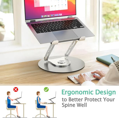 Laptop Stand for Desk Adjustable Computer Stand with 360 Rotating Base Ergonomic Laptop Riser Mount for Desk Foldable Protable Computer Desk Fits with MacBook Pro Air, Round | Stands - TrueDesk