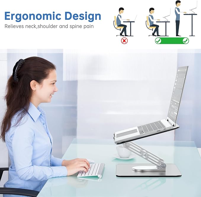 Laptop Stand for Desk Adjustable Computer Stand with 360 Rotating Base Ergonomic Laptop Riser Mount for Desk Foldable Protable Computer Desk Fits with MacBook Pro Air, Rectangle | Stands - TrueDesk