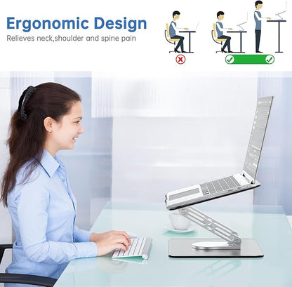 Laptop Stand for Desk Adjustable Computer Stand with 360 Rotating Base Ergonomic Laptop Riser Mount for Desk Foldable Protable Computer Desk Fits with MacBook Pro Air, Rectangle | Stands - TrueDesk