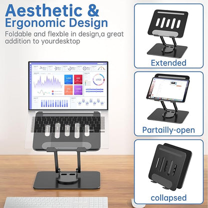 Laptop Stand for Desk Adjustable Computer Stand with 360 Rotating Base Ergonomic Laptop Riser Mount for Desk Foldable Protable Computer Desk Fits with MacBook Pro Air, Black | Stands - TrueDesk