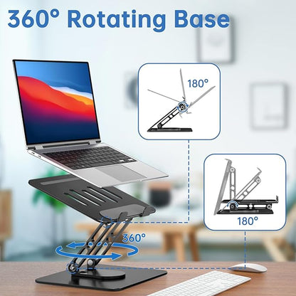 Laptop Stand for Desk Adjustable Computer Stand with 360 Rotating Base Ergonomic Laptop Riser Mount for Desk Foldable Protable Computer Desk Fits with MacBook Pro Air, Black | Stands - TrueDesk