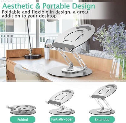 Laptop Stand for Desk Adjustable Computer Stand with 360 Rotating Base Ergonomic Laptop Riser Mount for Desk Foldable Protable Computer Desk Fits with MacBook Pro Air, Round | Stands - TrueDesk