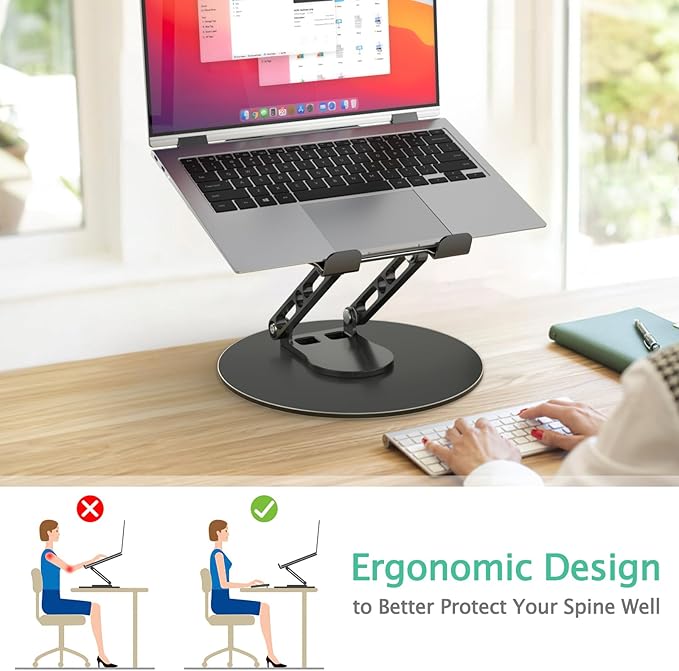 Laptop Stand for Desk Adjustable Computer Stand with 360 Rotating Base Ergonomic Laptop Riser Mount for Desk Foldable Protable Computer Desk Fits with MacBook Pro Air, Round Black | Stands - TrueDesk
