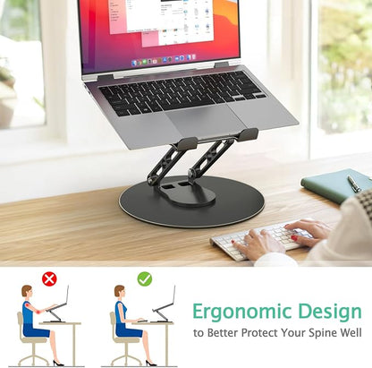 Laptop Stand for Desk Adjustable Computer Stand with 360 Rotating Base Ergonomic Laptop Riser Mount for Desk Foldable Protable Computer Desk Fits with MacBook Pro Air, Round Black | Stands - TrueDesk