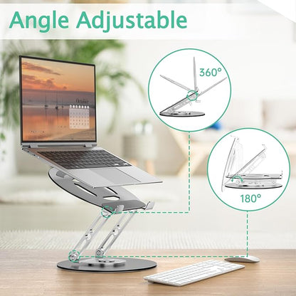 Laptop Stand for Desk Adjustable Computer Stand with 360 Rotating Base Ergonomic Laptop Riser Mount for Desk Foldable Protable Computer Desk Fits with MacBook Pro Air, Round | Stands - TrueDesk