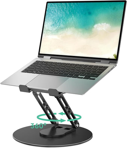 Laptop Stand for Desk Adjustable Computer Stand with 360 Rotating Base Ergonomic Laptop Riser Mount for Desk Foldable Protable Computer Desk Fits with MacBook Pro Air, Round Black | Stands - TrueDesk