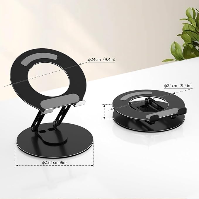 Laptop Stand for Desk Adjustable Computer Stand with 360 Rotating Base Ergonomic Laptop Riser Mount for Desk Foldable Protable Computer Desk Fits with MacBook Pro Air, Round Black | Stands - TrueDesk