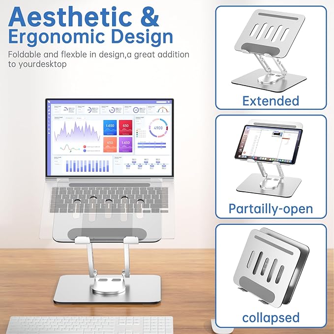 Laptop Stand for Desk Adjustable Computer Stand with 360 Rotating Base Ergonomic Laptop Riser Mount for Desk Foldable Protable Computer Desk Fits with MacBook Pro Air, Rectangle | Stands - TrueDesk